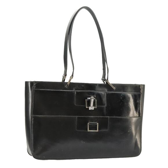 GUCCI Tote Bag Patent Leather Black Silver 002 002 - Picture 1 of 16